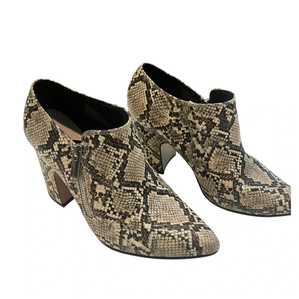 Michael by Michael Shannon Snake Print Block Heel Ankle Booties 8 Pointed Toe